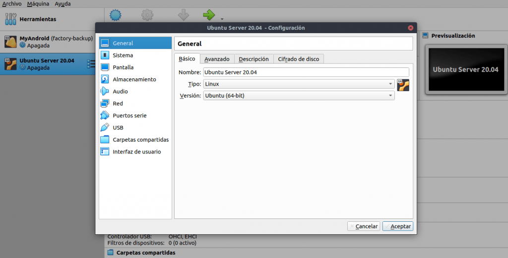 Acceder Ubuntu Server 20.04 en VirtualBox por SSH